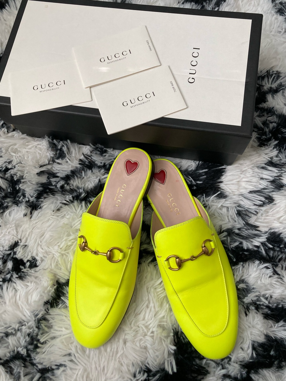 Gucci Neon Yellow Leather Horsebit Backless Mules - Picture 3 of 12